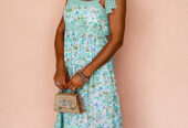 Green Floral Lace Tied Strap Empire Waist Maxi Dress