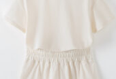 Beige 2pcs Cropped Tee and Ruffle High Waist Skort Set