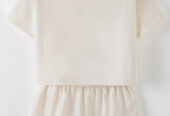 Beige 2pcs Cropped Tee and Ruffle High Waist Skort Set