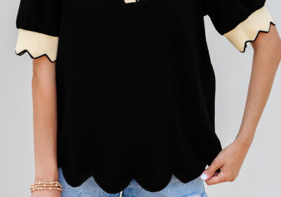 Black-Color-Contrast-Collared-V-Neck-Puff-Sleeve-Blouse5