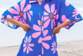 Blue Summer Flower Print Shirt Collar Button Front Loose Romper