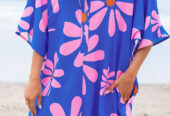 Blue Summer Flower Print Shirt Collar Button Front Loose Romper