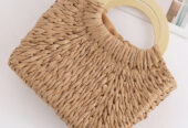 Camel Retro Straw Woven Handle Bag