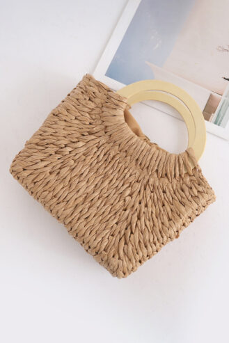 Camel Retro Straw Woven Handle Bag