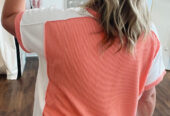 Carrot Twist Rib Colorblock Hi Low Plus Size Short Sleeve Top