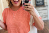 Carrot Twist Rib Colorblock Hi Low Plus Size Short Sleeve Top
