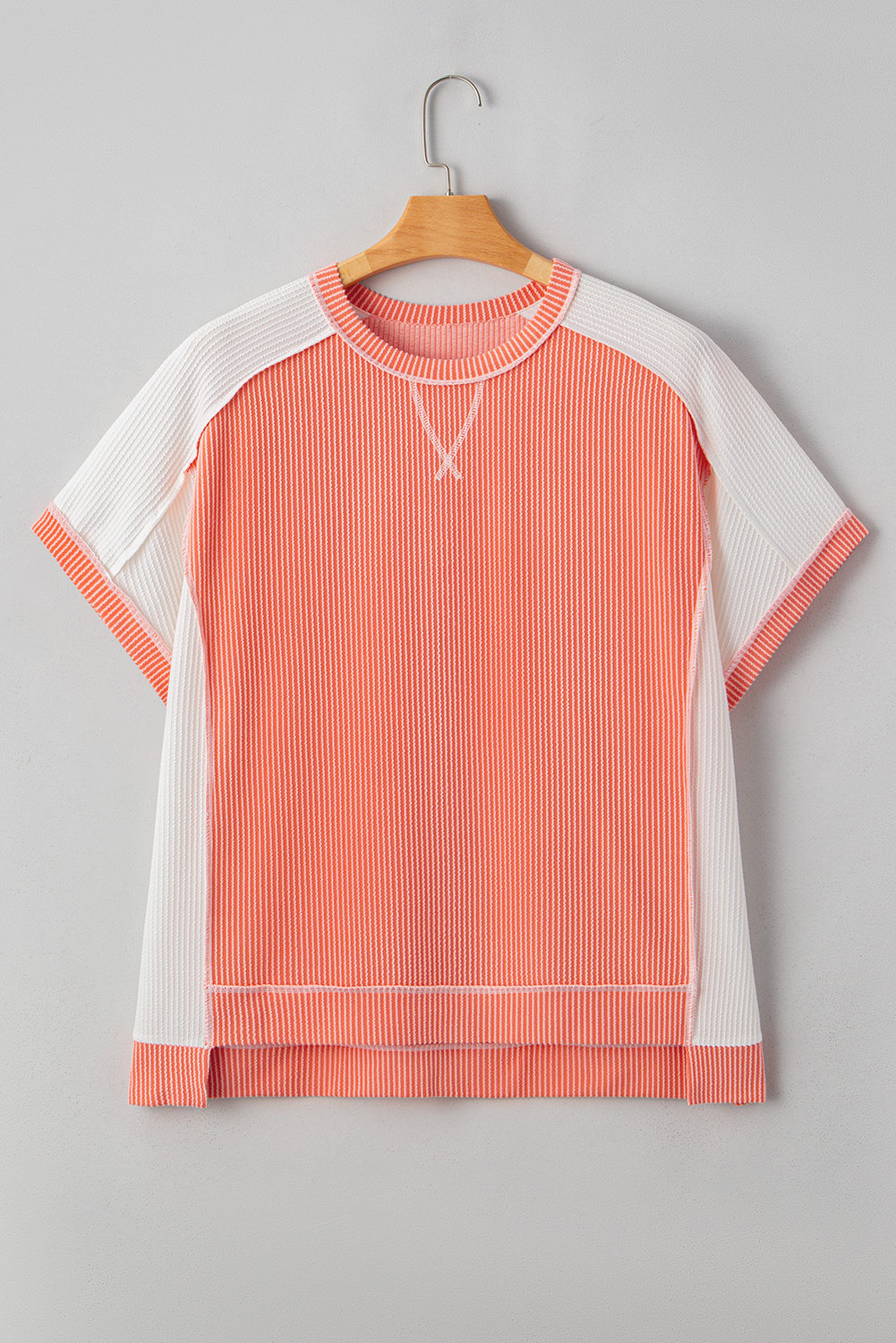 Carrot Twist Rib Colorblock Hi Low Plus Size Short Sleeve Top