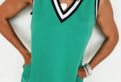 Mint Green Color Contrast Trim V Neck Shift Sleeveless Mini Dress