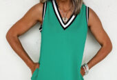 Mint Green Color Contrast Trim V Neck Shift Sleeveless Mini Dress