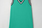 Mint Green Color Contrast Trim V Neck Shift Sleeveless Mini Dress