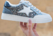 Silvery Star Glitter Patchwork Lace-up Sneakers