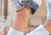 Silvery Star Glitter Patchwork Lace-up Sneakers