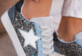 Silvery Star Glitter Patchwork Lace-up Sneakers
