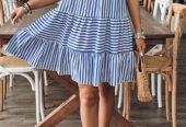 Sky Blue Stripe U Neck Sleeveless Loose Fit Mini Dress