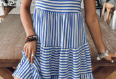 Sky Blue Stripe U Neck Sleeveless Loose Fit Mini Dress