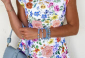 Sky Blue Vibrant Floral Print Cap Sleeve Mini Dress