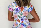 Sky Blue Vibrant Floral Print Cap Sleeve Mini Dress