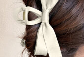 White Bow Decor Large Hair Claw Clip
