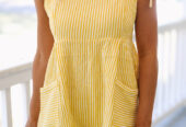 Yellow Stripe Shoulder Tie Smocked Back Wide Leg Casual Romper