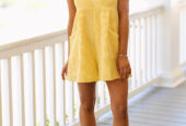 Yellow Stripe Shoulder Tie Smocked Back Wide Leg Casual Romper